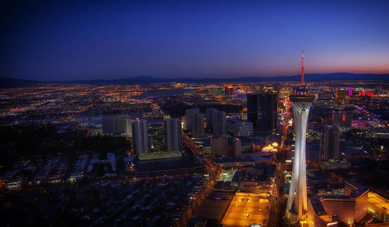 Las Vegas lit up at night, seen from above